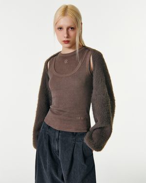 CARRIE HAIRY KNIT BOLERO CARDIGAN [BROWN]