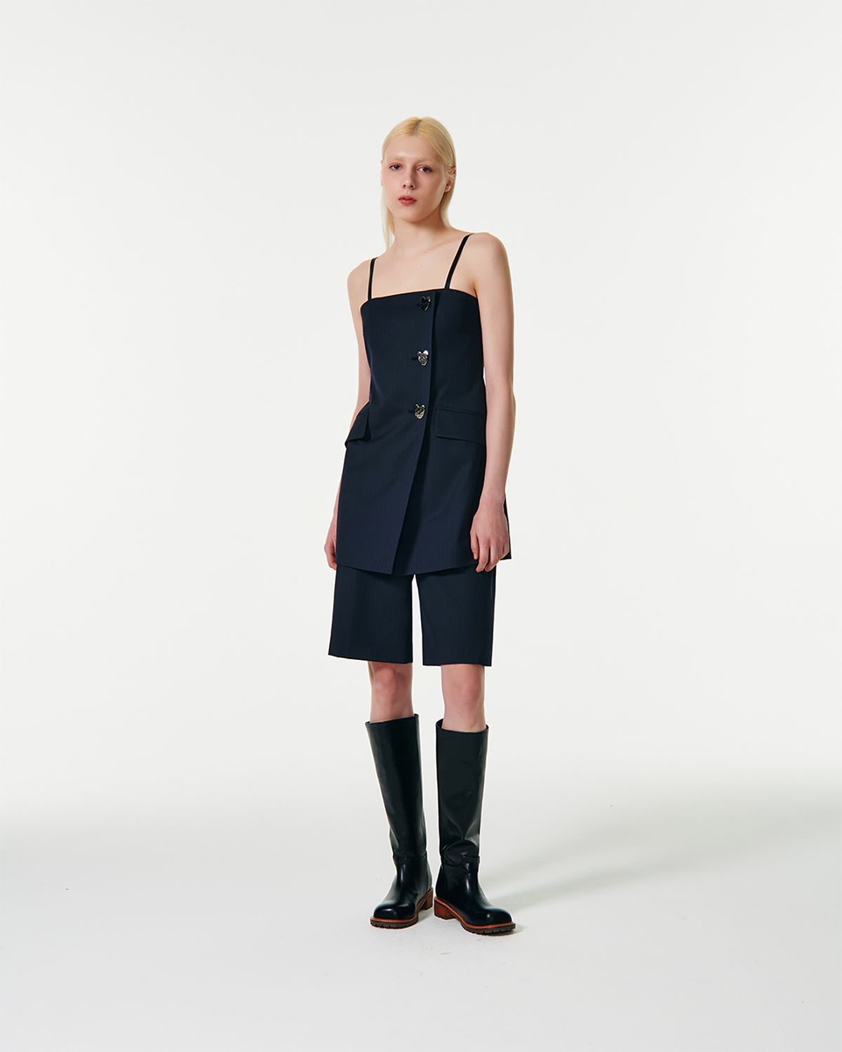 커렌트(CURRENT) SPRING PIN STRIPE BERMUDA SHORTS [DARK NAVY]