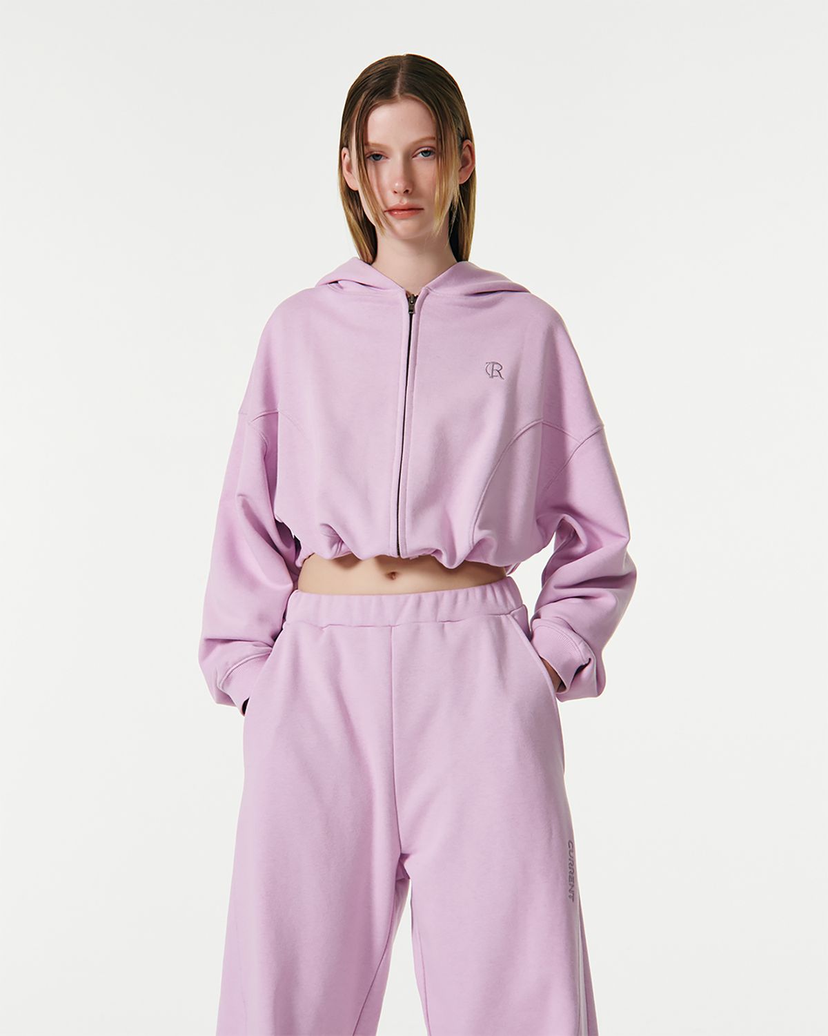 커렌트(CURRENT) CR LOGO CROP HOOD ZIP UP [PINK]