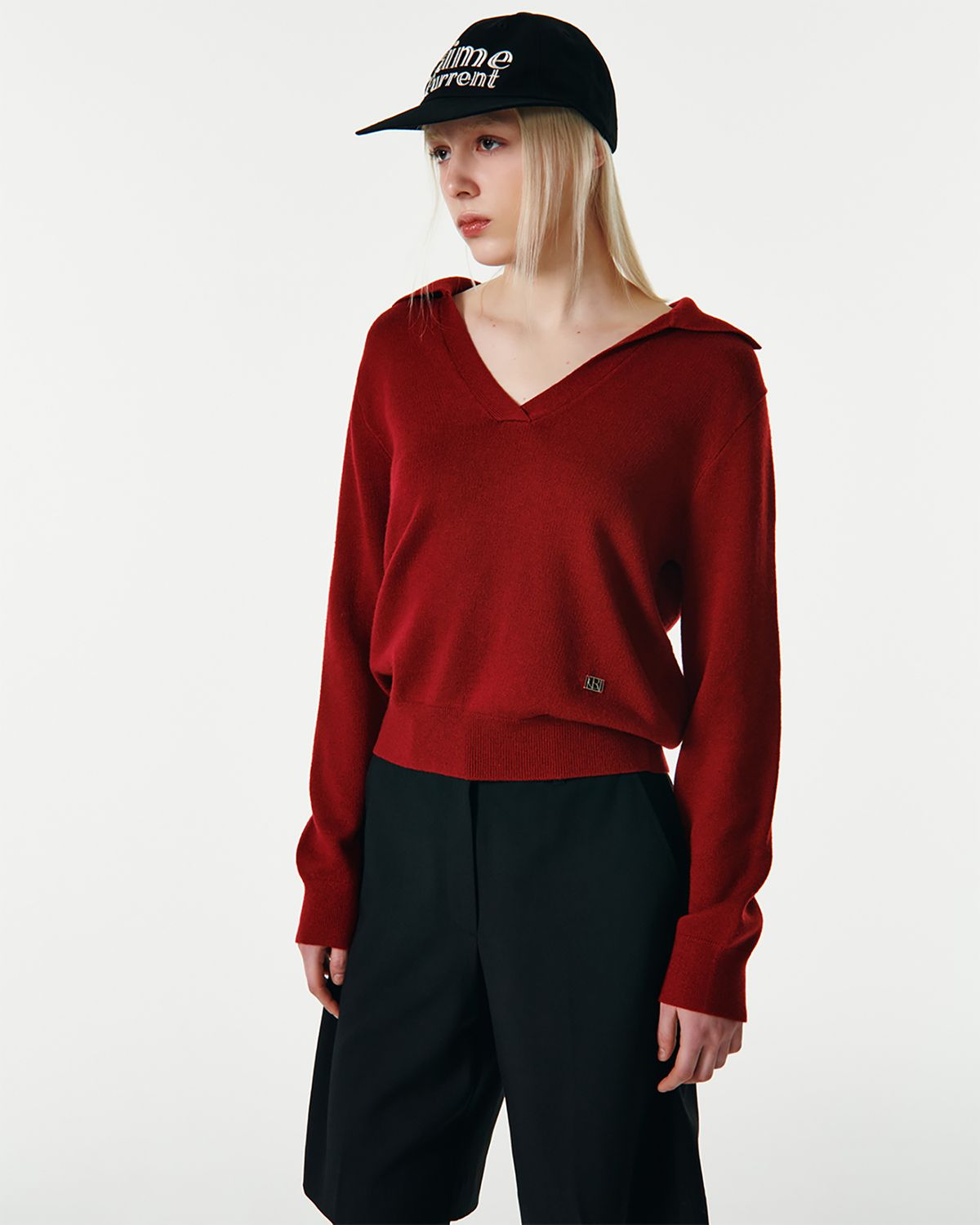 커렌트(CURRENT) BELLA V-NECK PULLOVER KNIT [BURGUNDY]