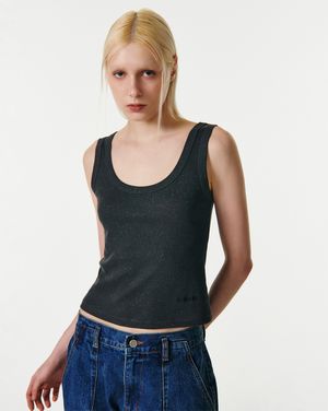 GLITTER U-NECK SLEEVELESS TOP [CHARCOAL]
