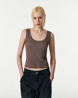 GLITTER U-NECK SLEEVELESS TOP [BROWN]
