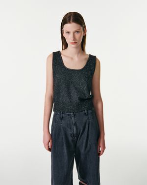 METALLIC SLEEVELESS TOP [DARK GRAY]