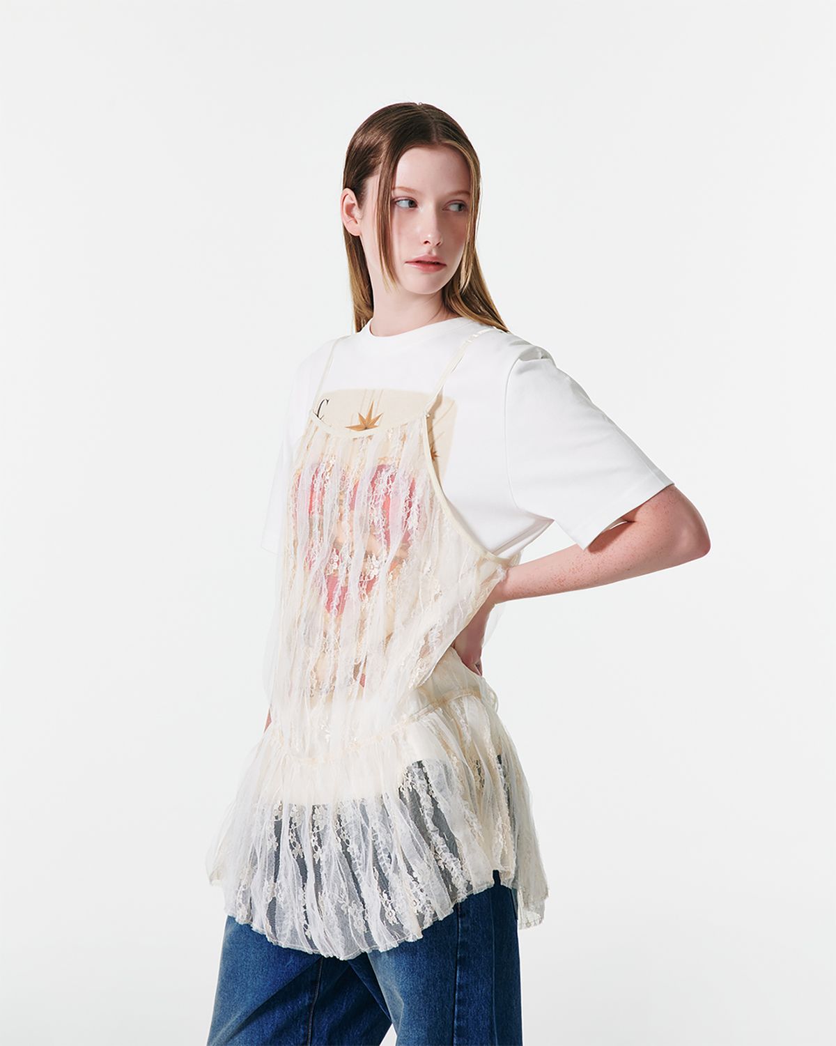 커렌트(CURRENT) LACE SLEEVELESS BLOUSE [IVORY]