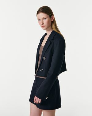 TAILOR SEMI CROP STRIPE JACKET [DARK NAVY]