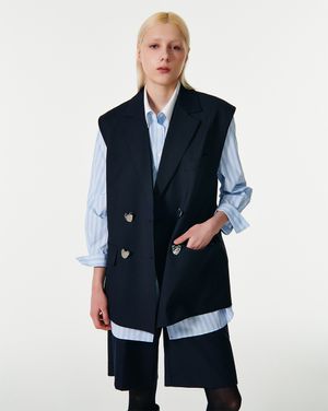 PIN STRIPE DOUBLE JACKET VEST [DARK NAVY]