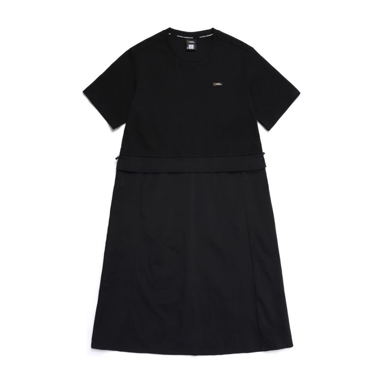 N252WOP981 여성 하이브리드 반팔 원피스 CARBON BLACK