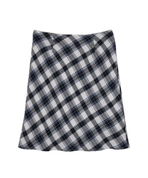 체크 플루이드 미디 스커트_블루