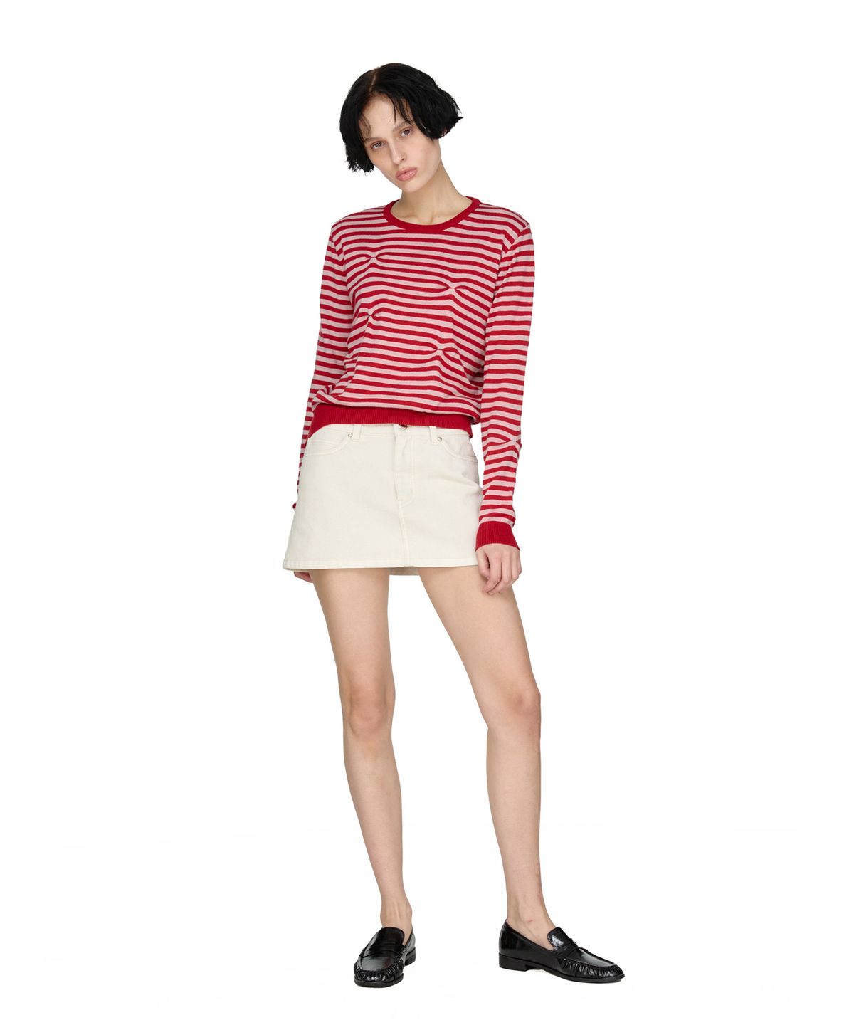 썬번프로젝트(SUNBURNPROJECT) Stitch Stripe Knit, RED