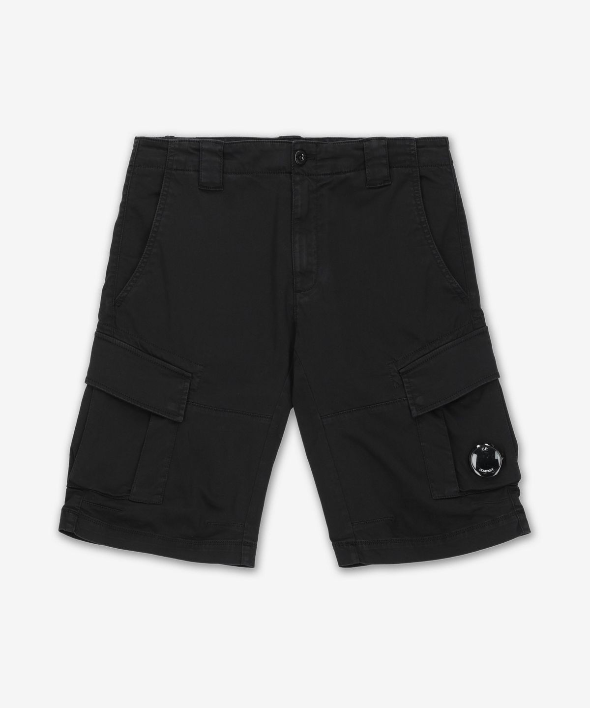 씨피 컴퍼니(CP Company) 새틴 스트레치 렌즈 카고 쇼츠 팬츠 - 블랙 / 18CMBE116A005694G999