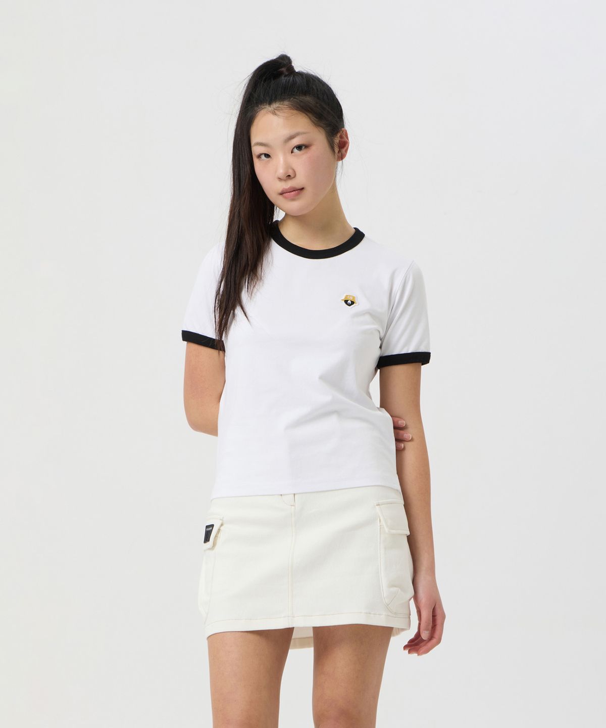 골든베어(GOLDEN BEAR) (WOMEN) Ringer Short-Sleeve Round T-Shirt_G5TAM25125WHX