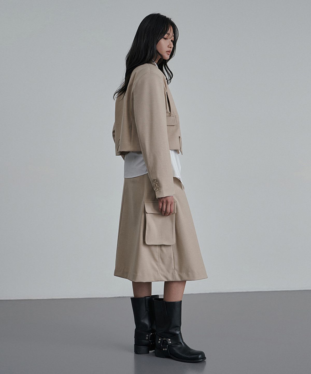 이예(YIYAE) Ciel Ligne Pocket Pleat Skirt Beige