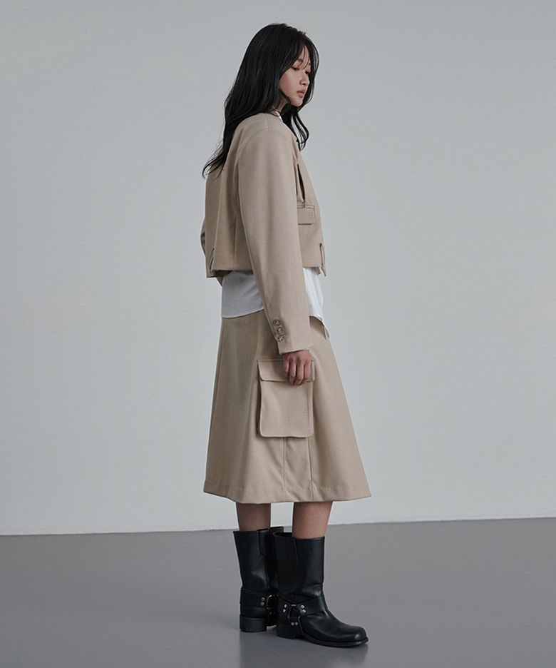 Ciel Ligne Pocket Pleat Skirt Beige