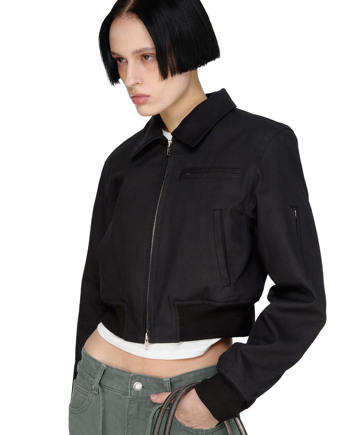 썬번프로젝트(SUNBURNPROJECT) Cotton Crop Jacket, BLACK