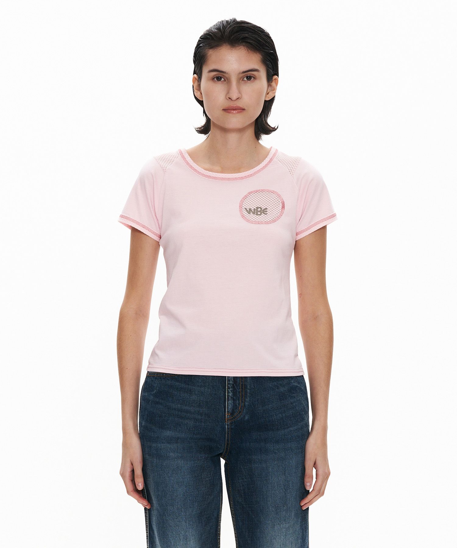【WELLBEING EXPRESS】 Mesh Combi Half Sleeve / 追跡付 MUSINSA公式 | WELLBEING EXPRESS Mesh Combi Half Sleeve Pink