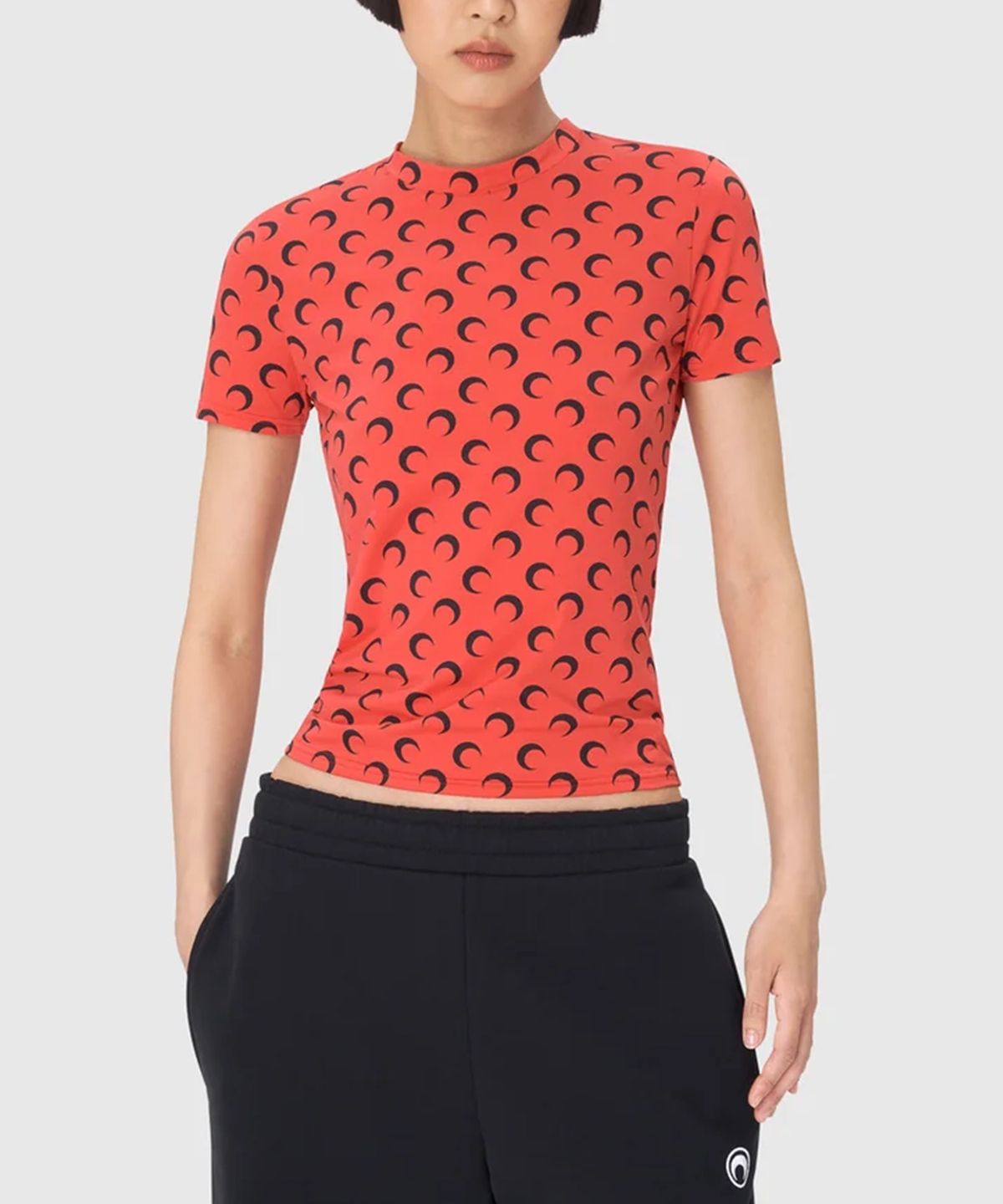 마린 세르(MARINE SERRE) (W) 리사이클드 문 저지 숏 슬리브 탑 레드 RECYCLED MOON JERSEY SS SHORT SLEEVES TOP RED