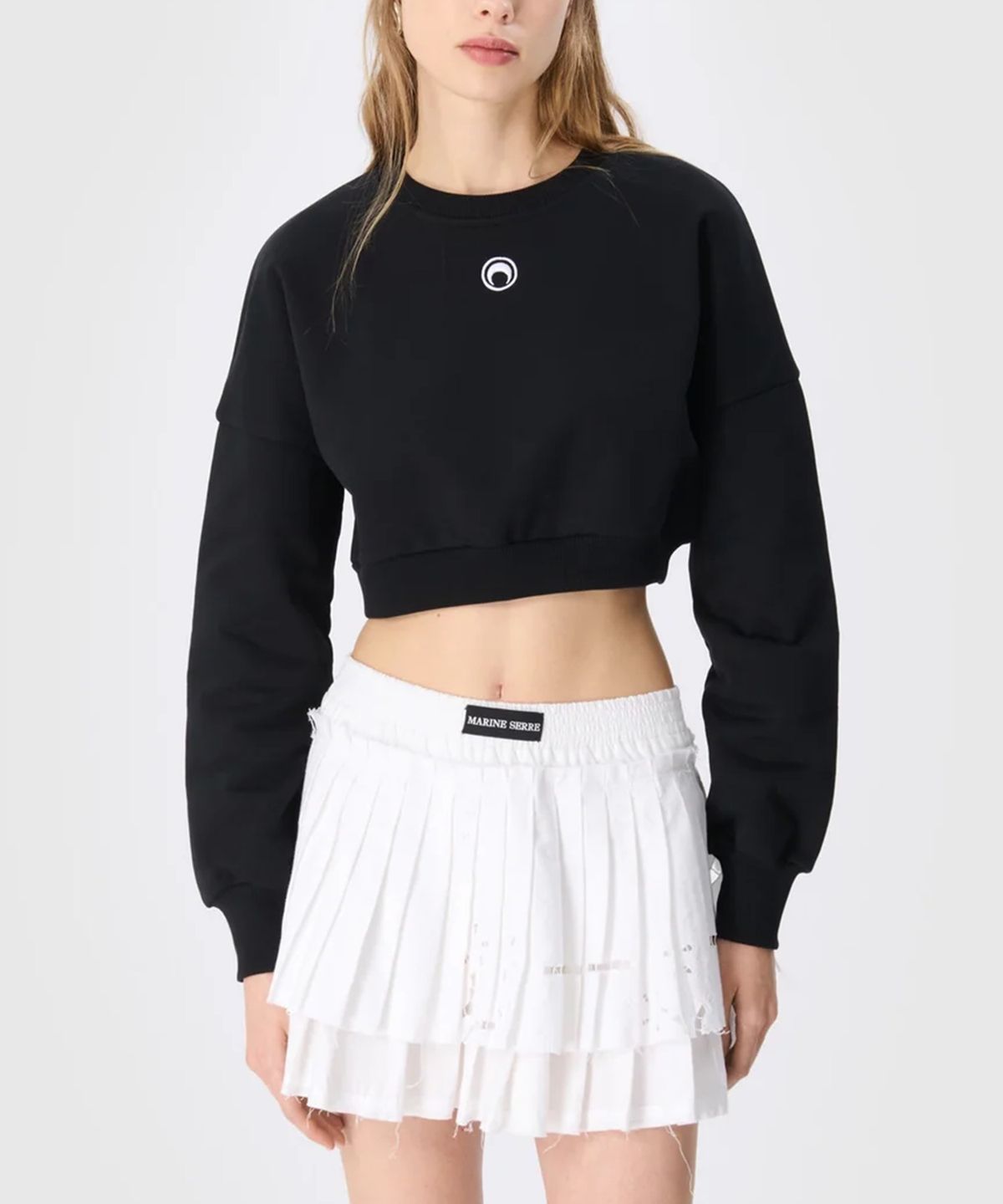 마린 세르(MARINE SERRE) (W) 문 로고 플리스 크롭 스웨트셔츠 블랙 MOON LOGO FLEECE CROPPED SWEATSHIRT BLACK