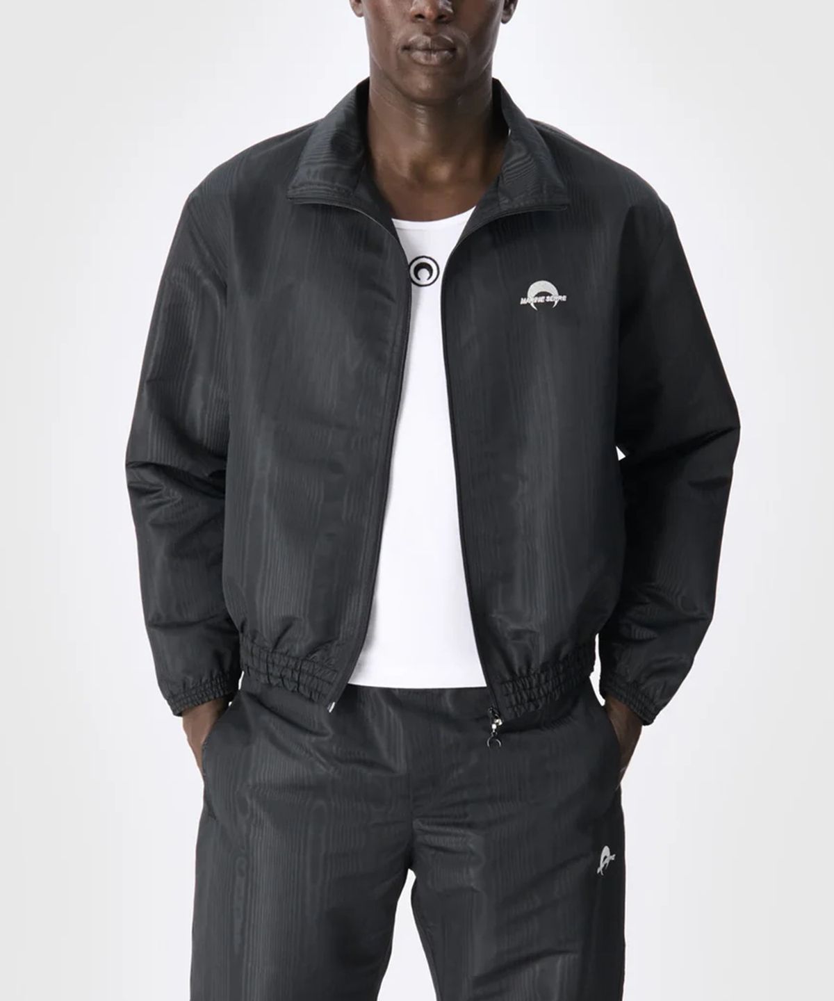마린 세르(MARINE SERRE) (U) 리사이클드 나일론 트랙 자켓 블랙 RECYCLED NYLON TRACK JACKET BLACK