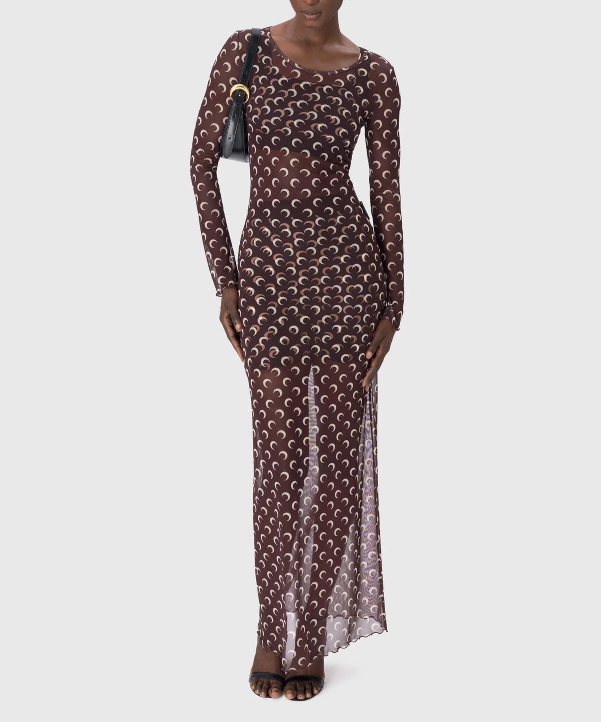 마린 세르(MARINE SERRE) (W) 리사이클드 문 메쉬 롱 드레스 브라운 RECYCLED MOON MESH LONG DRESS BROWN
