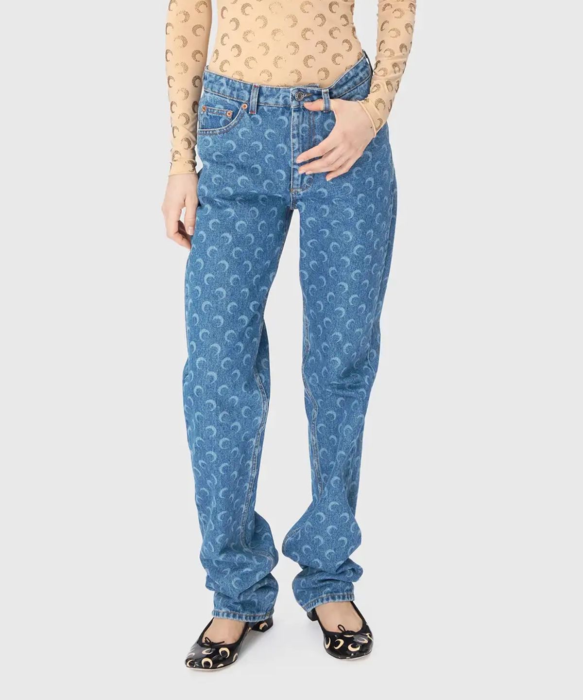 마린 세르(MARINE SERRE) (W) 25SS 문 레이저 데님 루즈 진 라이트 블루 MOON LASER DENIM LOOSE JEANS LIGHT BLUE