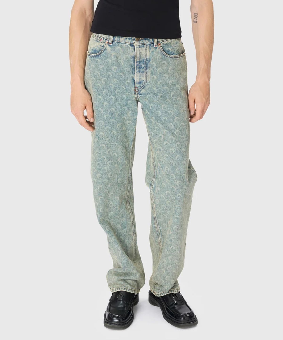 마린 세르(MARINE SERRE) (M) 문 레이저 데님 오버사이즈 진 라이트 베이지 MOON LASER DENIM LOOSE JEANS LIGHT BEIGE