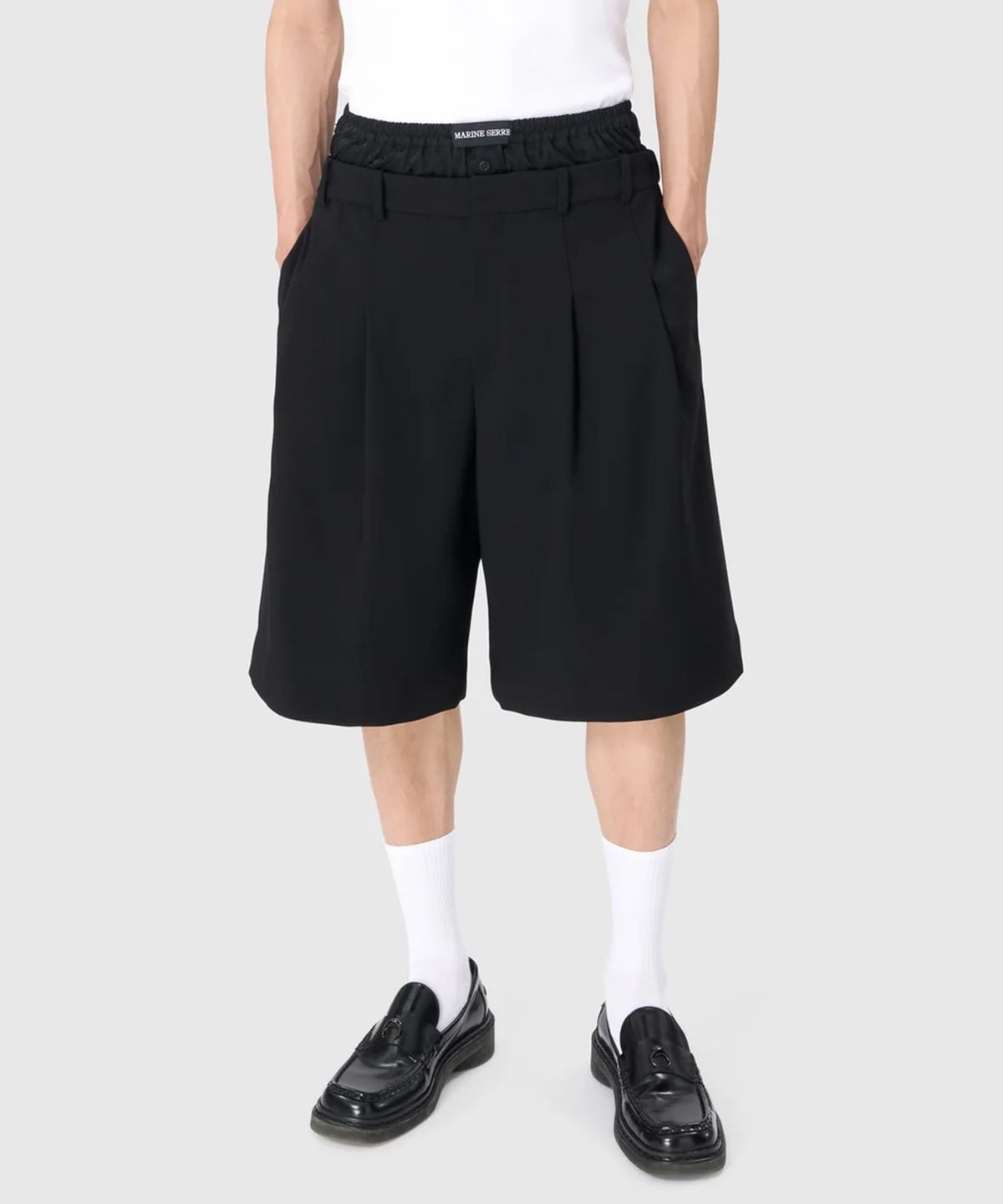 마린 세르(MARINE SERRE) (M) 버진 울 트윌 쇼츠 블랙 VIRGIN WOOL TWILL SHORTS BLACK