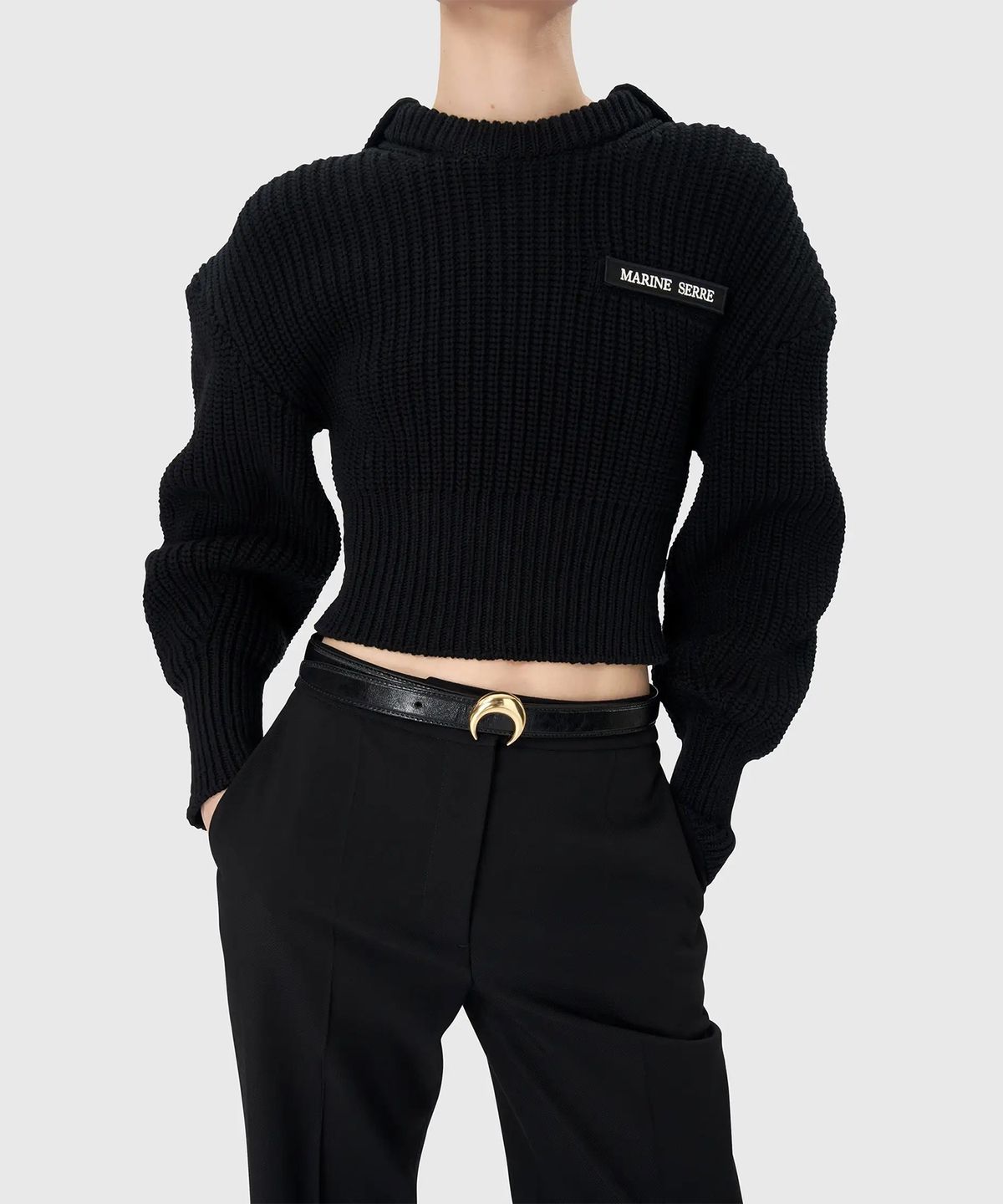 마린 세르(MARINE SERRE) (W) 하프 니트 세일러 스웨터 블랙 HALF CARDIGAN KNIT SAILOR SWEATER BLACK