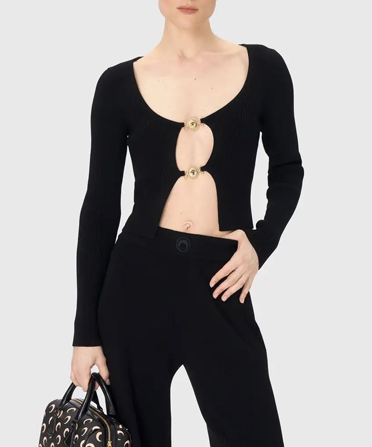 마린 세르(MARINE SERRE) (W) 문 주얼리 니트 오픈 가디건 블랙 MOON JEWELRY KNIT OPEN CARDIGAN BLACK
