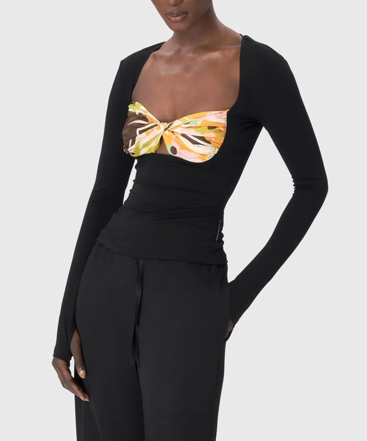 마린 세르(MARINE SERRE) (W) 리제너레이티드 실크 스카프 드레이프 탑 멀티 REGENERATED SILK SCARVES DRAPED TOP MULTICOLOR