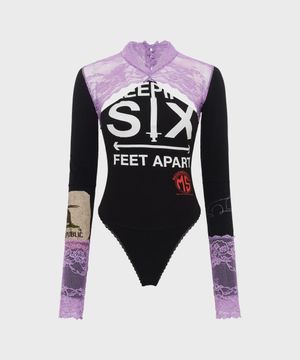 (W) 리제너레이티드 티셔츠 앤 레이스 롱 슬리브 바디수트 블랙 REGENERATED T-SHIRTS AND LACE LONG SLEEVES BODY BLACK