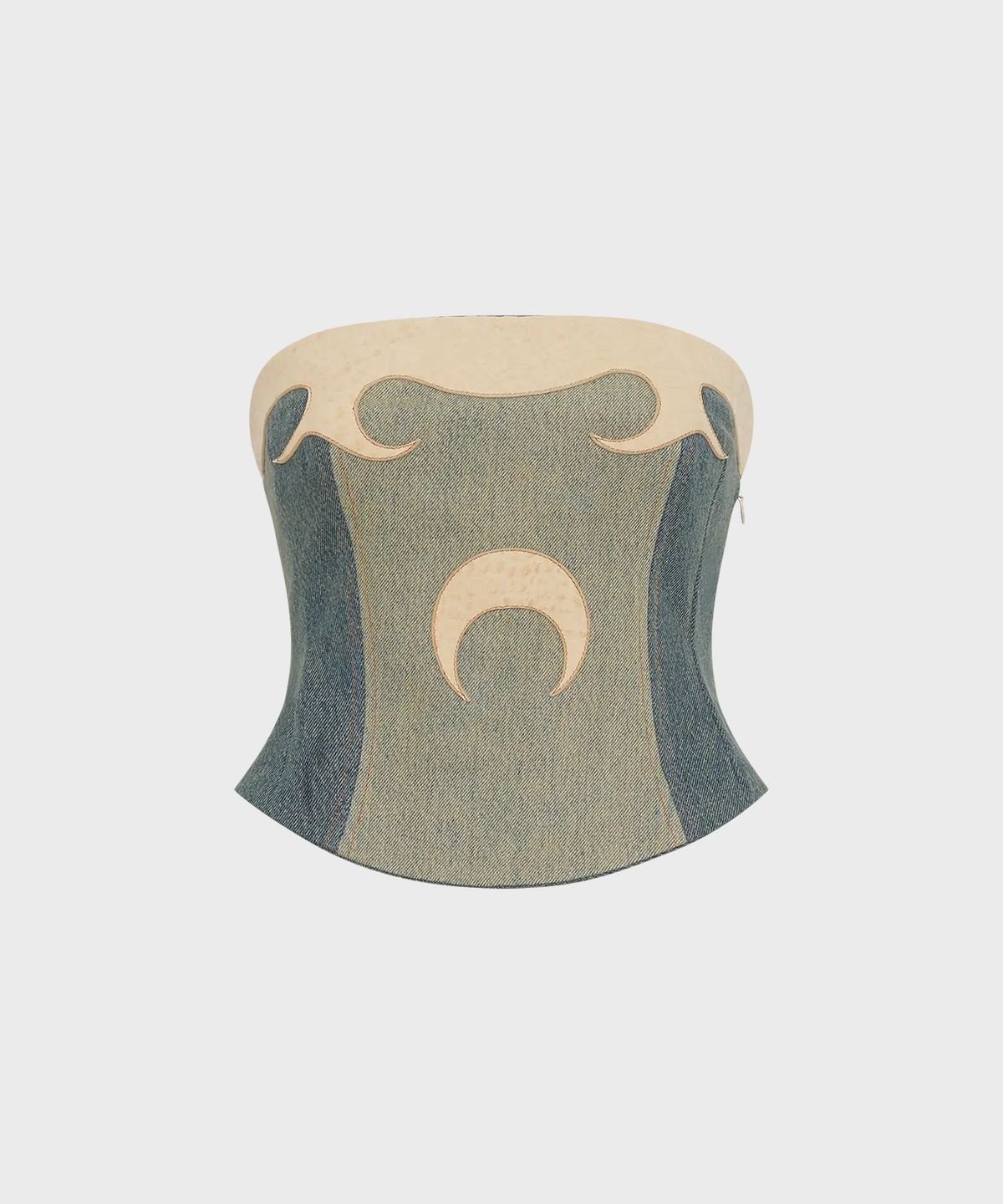 마린 세르(MARINE SERRE) (W) 리제너레이티드 데님 뷔스티에 탑 샌드 REGENERATED DENIM BUSTIER TOP SAND