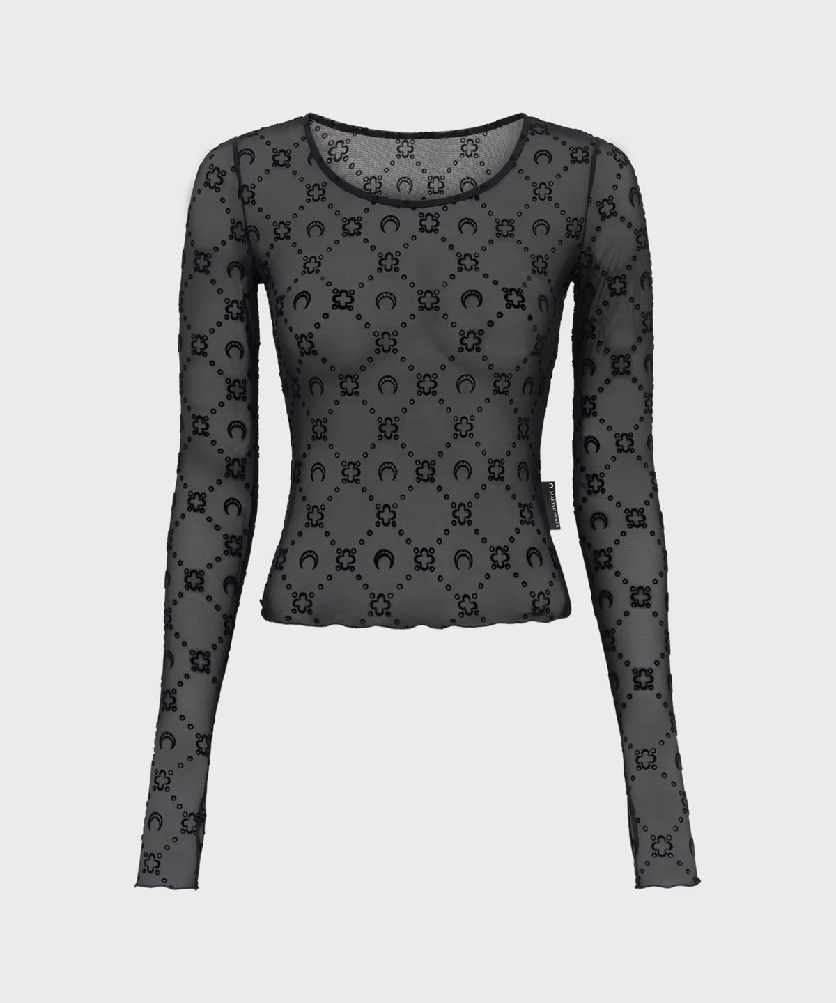 마린 세르(MARINE SERRE) (W) 리사이클드 메쉬 플록 크롭 탑 블랙 RECYCLED MESH FLOCK SS CROPPED TOP BLACK
