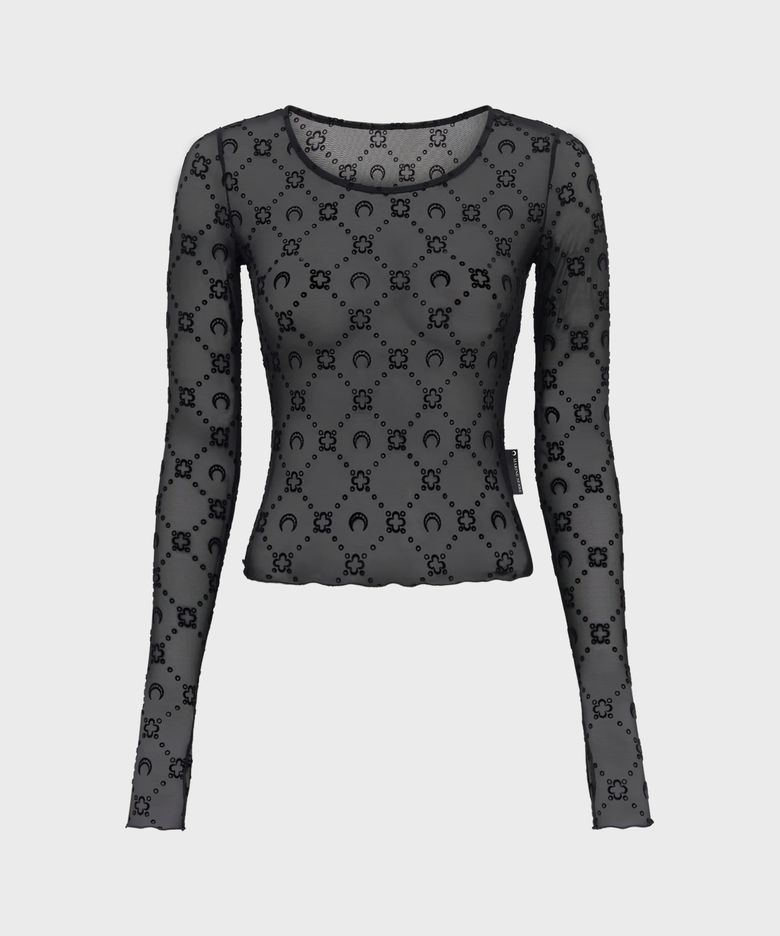 (W) 리사이클드 메쉬 플록 크롭 탑 블랙 RECYCLED MESH FLOCK SS CROPPED TOP BLACK