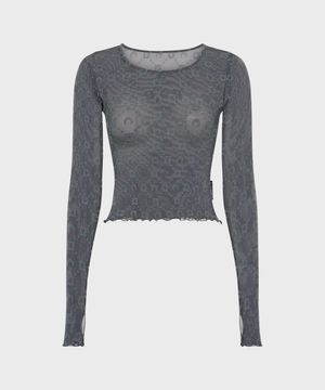 (W) 리사이클드 메쉬 플록 크롭 탑 스톤 그레이 RECYCLED MESH FLOCK SS CROPPED TOP STONE GREY