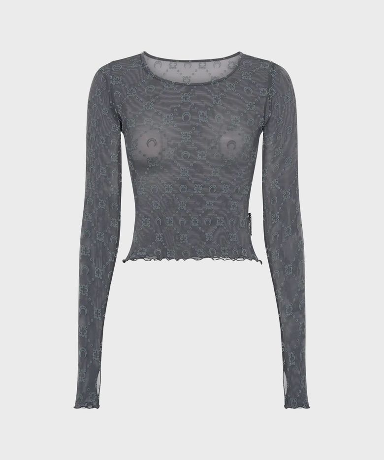 (W) 리사이클드 메쉬 플록 크롭 탑 스톤 그레이 RECYCLED MESH FLOCK SS CROPPED TOP STONE GREY