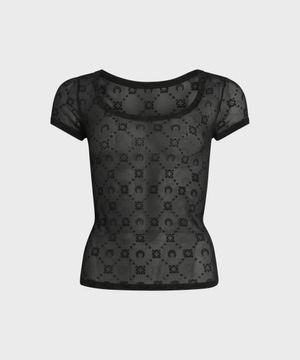 (W) 리사이클드 메쉬 플록 오픈 넥 탑 블랙 RECYCLED MESH FLOCK OPEN NECK TOP BLACK