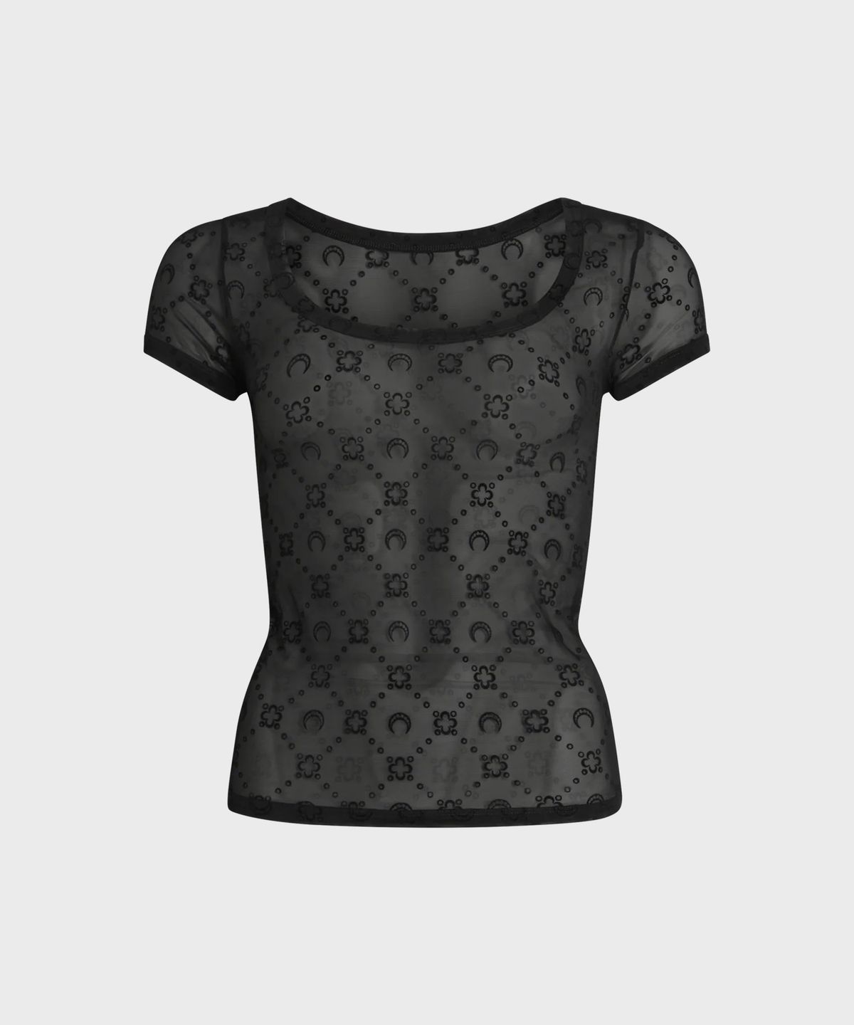 마린 세르(MARINE SERRE) (W) 리사이클드 메쉬 플록 오픈 넥 탑 블랙 RECYCLED MESH FLOCK OPEN NECK TOP BLACK