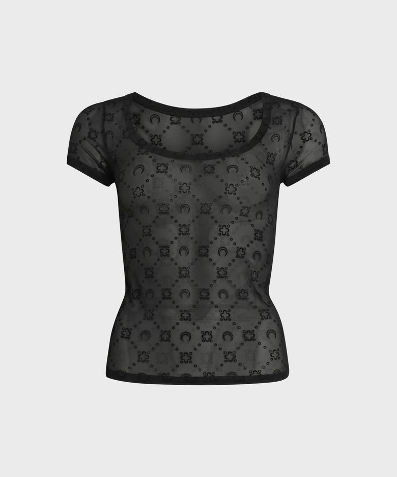 (W) 리사이클드 메쉬 플록 오픈 넥 탑 블랙 RECYCLED MESH FLOCK OPEN NECK TOP BLACK