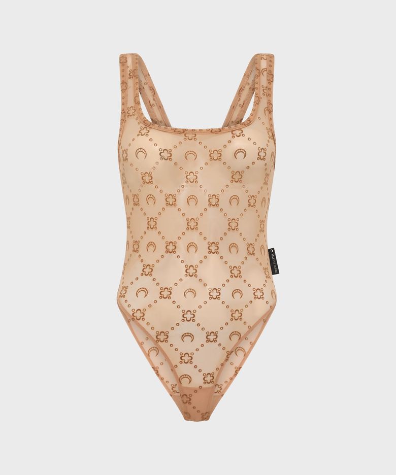 (W) 리사이클드 메쉬 플록 바디수트 카멜 RECYCLED MESH FLOCK BODYSUIT CAMEL