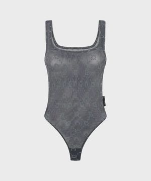 (W) 리사이클드 메쉬 플록 바디수트 스톤 그레이 RECYCLED MESH FLOCK BODYSUIT STONE GREY