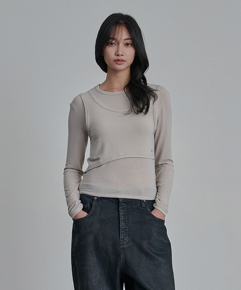 Ensemble Overlay Curve Layered Sleeve Light Grey