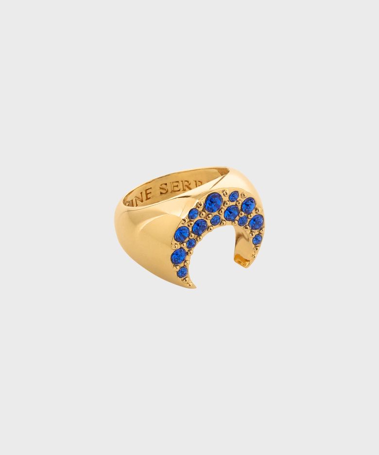 (W) 라인스톤 골드 플레이티드 문 링 샤이니 골드 RHINESTONE GOLD PLATED MOON RING SHINY GOLD