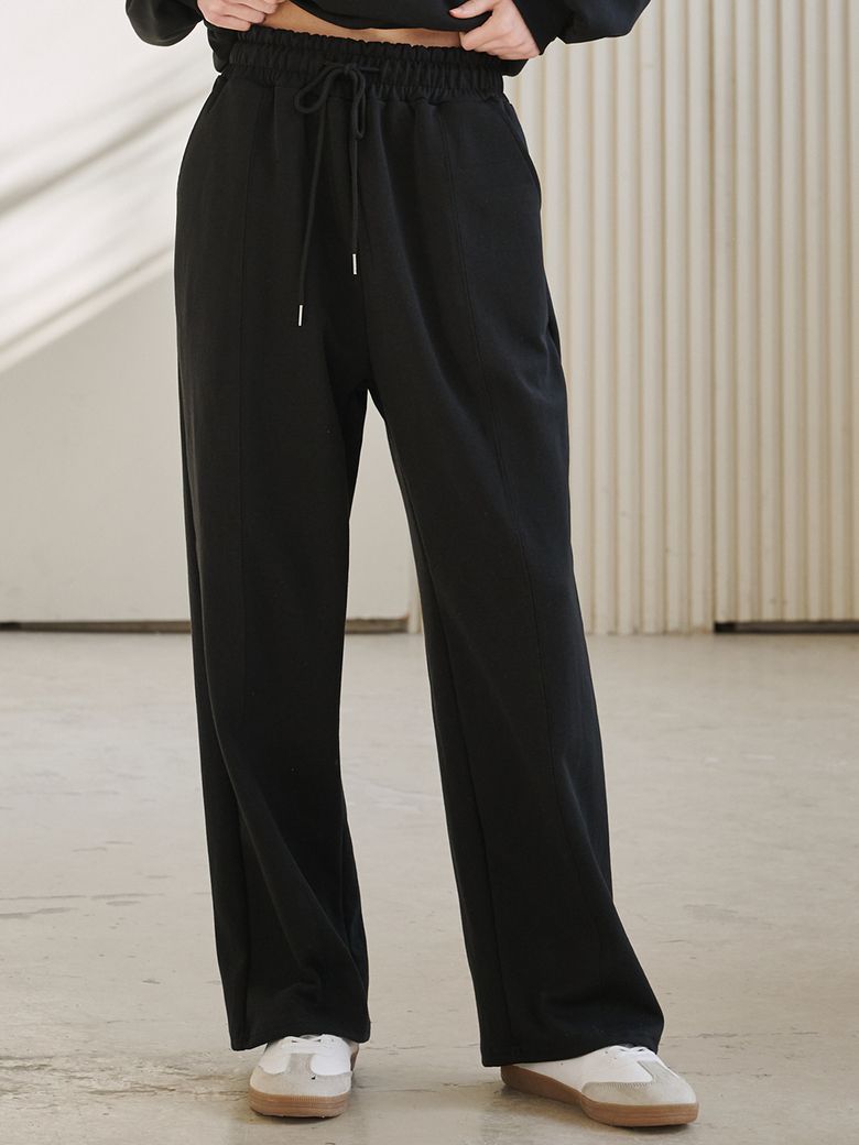 와이드 핀턱 밴딩 팬츠 - 블랙 / Wide Pintuck Banding Pants - Black