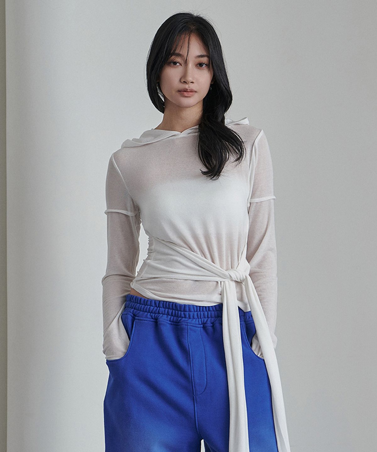 이예(YIYAE) Layered Wrap Knot Hood Ivory