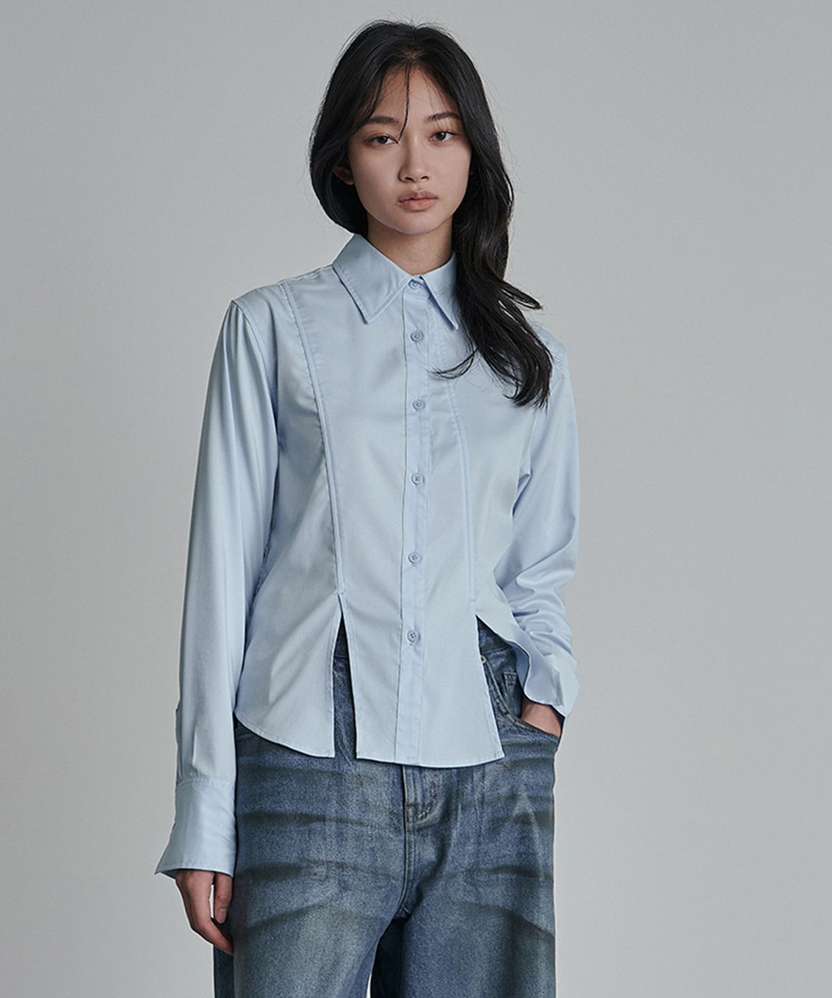 이예(YIYAE) Sienne Slitline Slim Shirt Blue