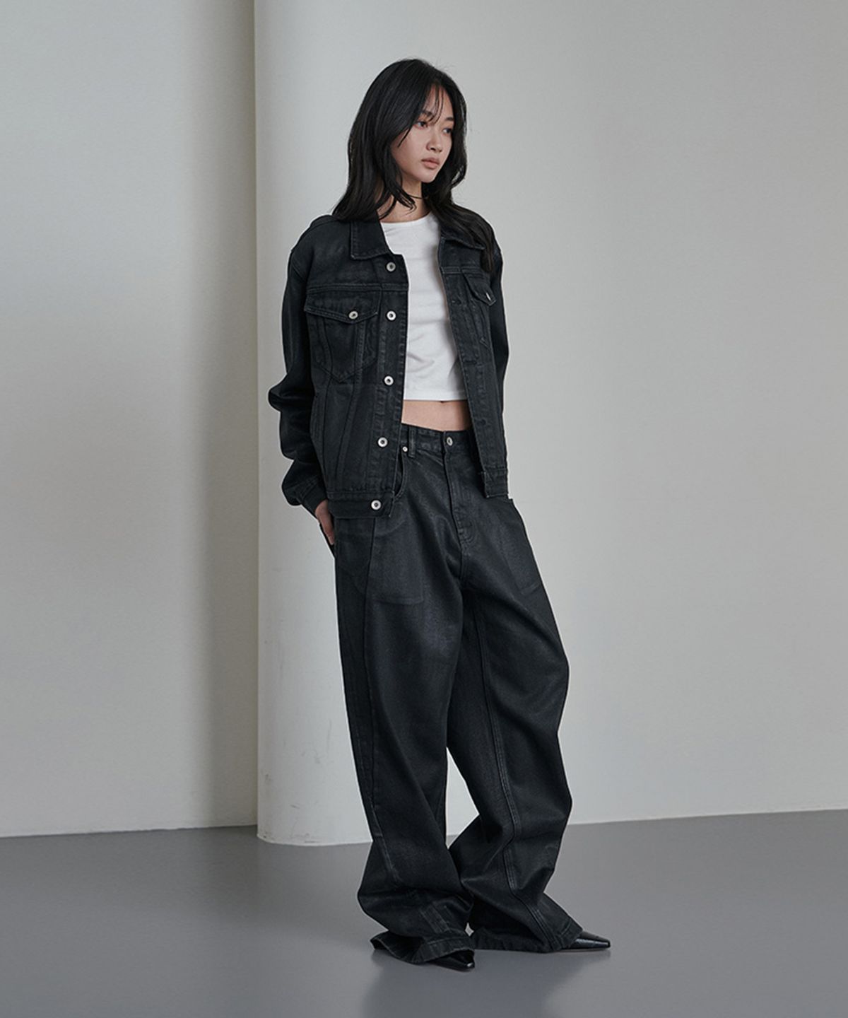 waxed coating black flare denim opium 【公式通販】 Black Coating 
