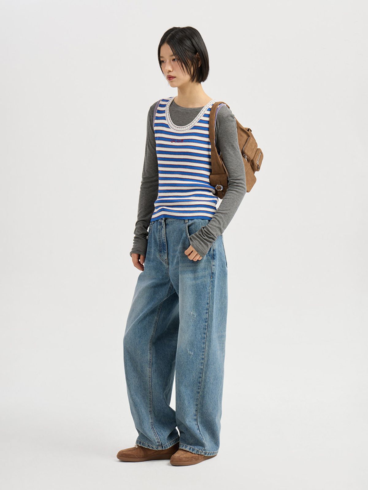 럭키슈에뜨(LUCKY CHOUETTE) [Atelier] Mesh Slim Fit Long Sleeve T-shirt (melange grey) LFTAM25835GYM