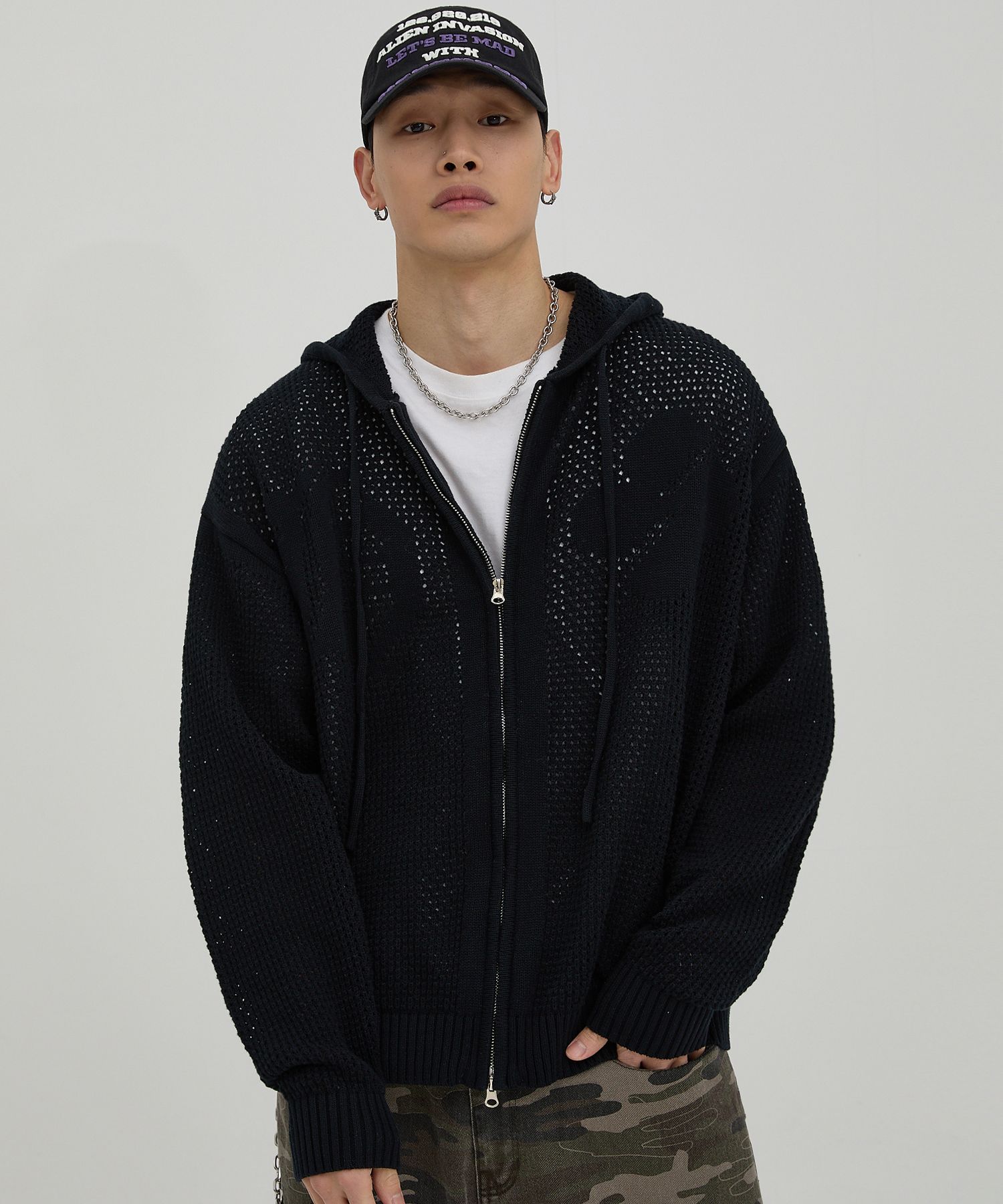 MUSINSA | HOODHOOD H Skashi Knit Hoodie Zip-Up Black