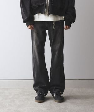 DART CLAW SEMI WIDE DENIM PANTS BLACK