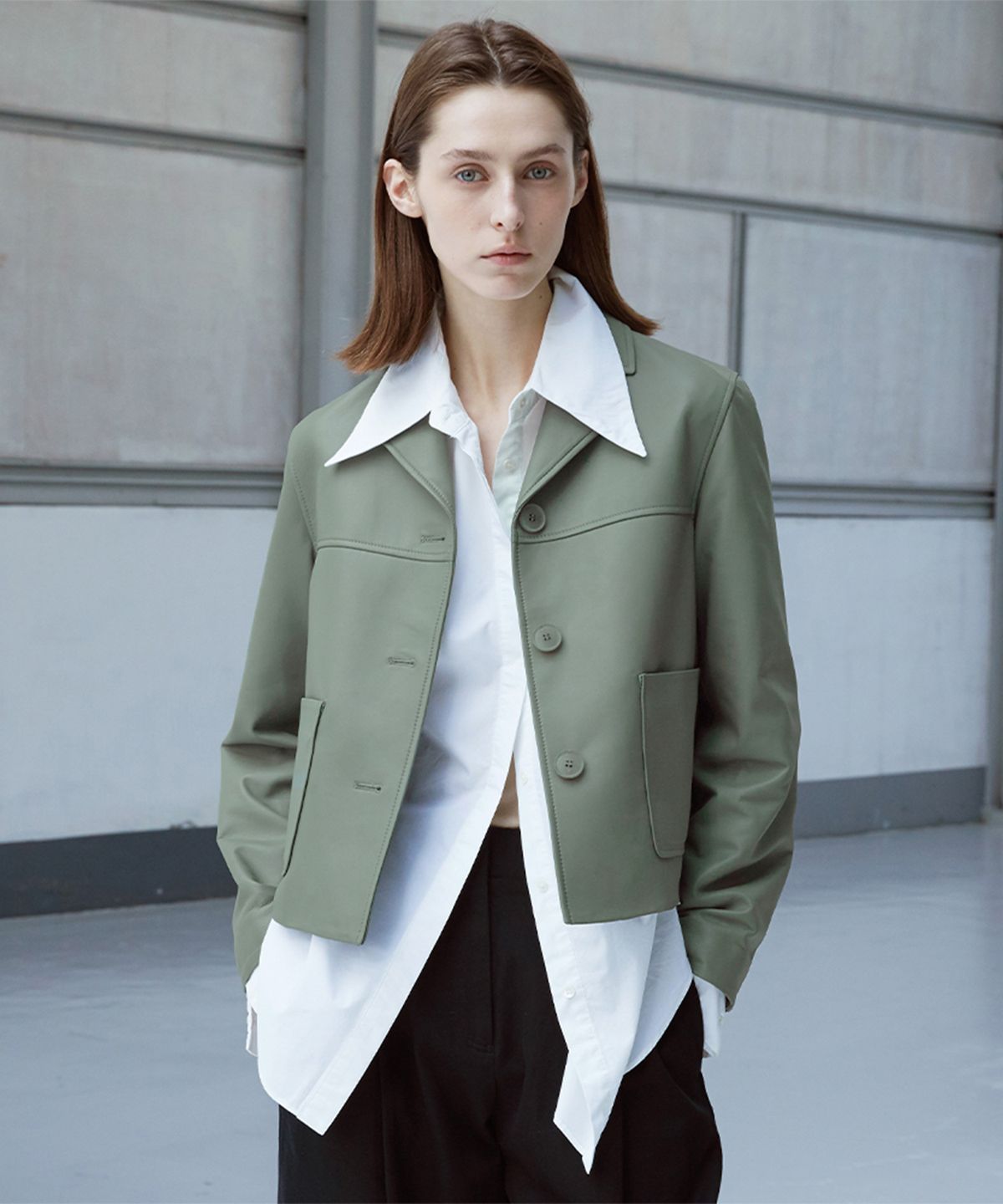 베르데마르(VERDEMAR) European Dupont Lambskin Three Button JK_Olive Khaki